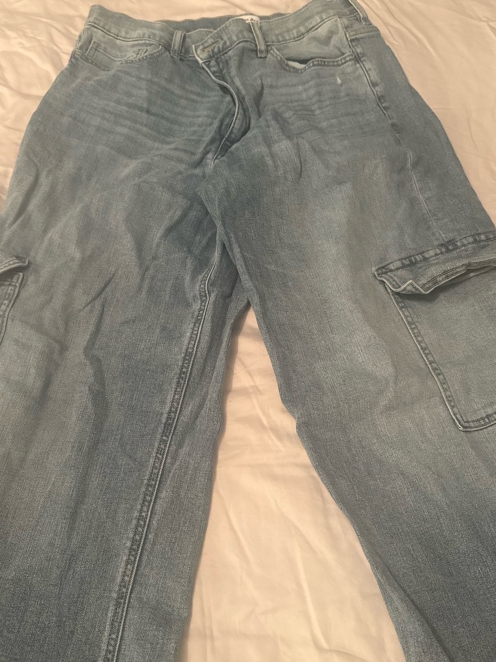 High-Rise Light Blue Cargo Jeans for Women